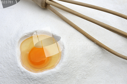 Image of Flour and eggs ready for mixing