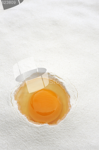 Image of Flour and eggs ready for mixing