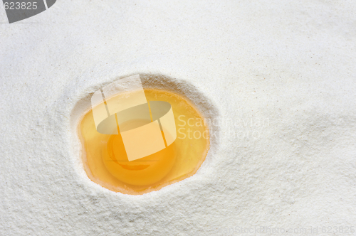 Image of Flour and eggs ready for mixing