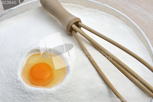 Image of Flour and eggs ready for mixing