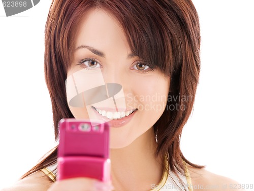 Image of happy woman with cell phone