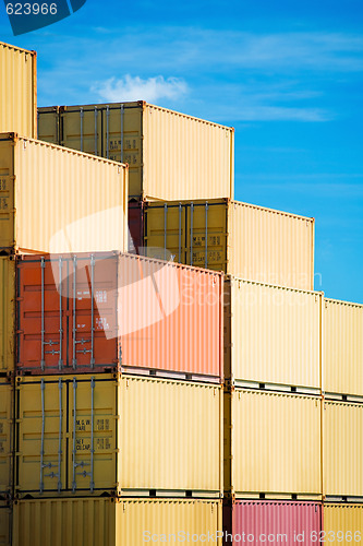 Image of cargo freight containers stack in harbor