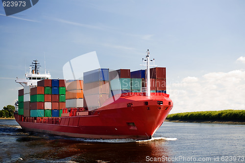 Image of cargo container ship on river