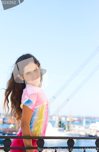 Image of Girl on sea port background
