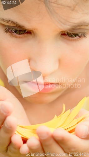Image of Beauty teen girl and floral petal