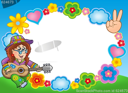Image of Round hippie frame with guitarist