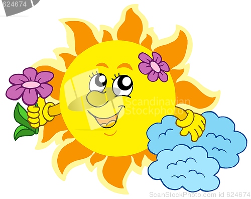 Image of Cute Sun with flower