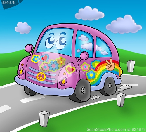 Image of Hippie car on road