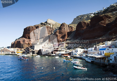 Image of amoudi port below oia caldera in santorini greek islands
