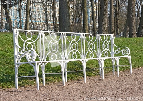 Image of White garden bench