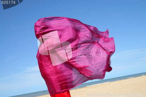 Image of red scarf fluttering on wind