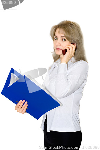 Image of Businesswoman with documents and phone