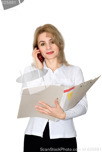 Image of Businesswoman with documents and phone
