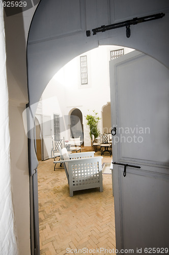 Image of view of courtyard in riad marrakech morocco