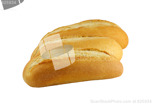 Image of Three fresh breads isolated on white background