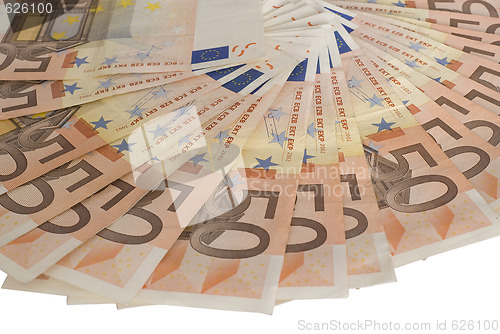 Image of A fan of 50 Euro bank notes.