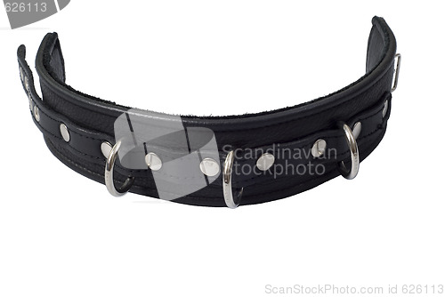 Image of Black leather collar with 3 rings