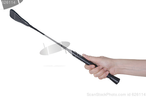 Image of Black Leather Riding Crop in men's hand