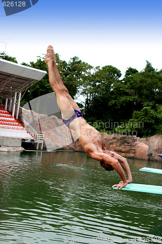 Image of PHUKET - AUGUST 11: Phuket Stunt Show diver rehearses for the sh