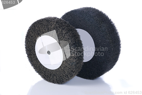 Image of Black and gray, abrasive flap wheels