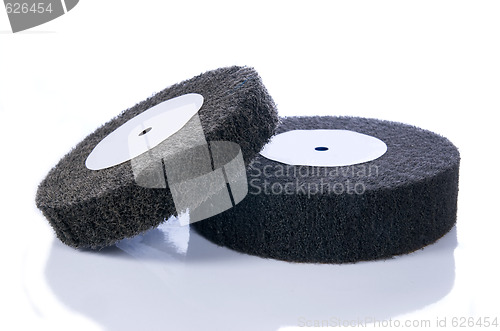 Image of Black and gray, abrasive flap wheels 