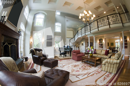 Image of fish eye view large luxury living room