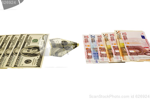 Image of Dollars and Euro on a white background