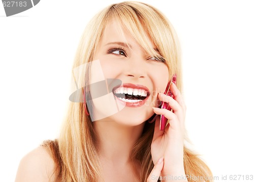 Image of happy girl with pink phone