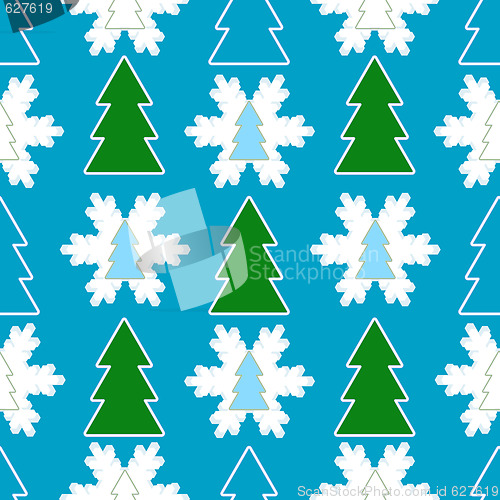 Image of Seamless Christmas Background Fur-tree and snowflake