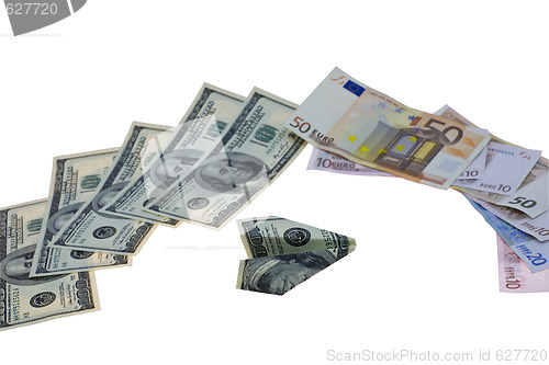 Image of Dollars and Euro on a white background