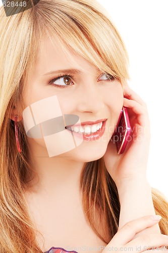 Image of happy girl with pink phone