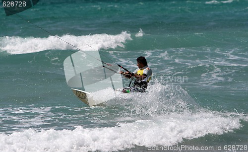 Image of LANZAROTE , SPAIN - JULY 8: Kite surfer in Spain championship ki