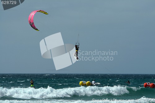 Image of LANZAROTE , SPAIN - JULY 8: Kite surfer in Spain championship ki