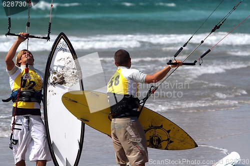 Image of LANZAROTE , SPAIN - JULY 8: Kite surfer in Spain championship ki