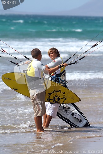 Image of LANZAROTE , SPAIN - JULY 8: Kite surfer in Spain championship ki