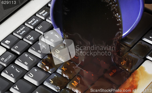 Image of coffee spilling on keyboard