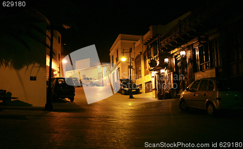 Image of Romantic old street Puerto del Carmen in the night, Lanzarote, S