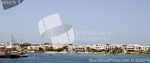 Image of panoramic view of harbor antiparos island cyclades greece