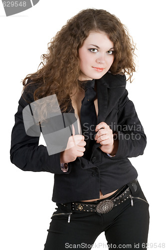 Image of Beautiful young woman in black. Isolated on white