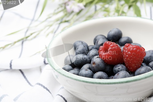 Image of Fresh blueberries and raspberries in a bowl.