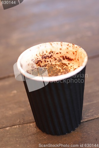 Image of Delicious cappuccino in a take-away cup.