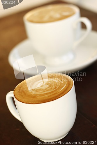 Image of Two delicious lattes on a table.