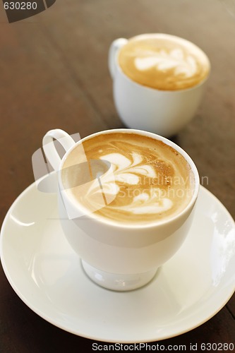 Image of Two delicious lattes in cups.