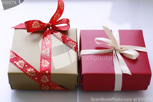 Image of Christmas gifts on a light surface.