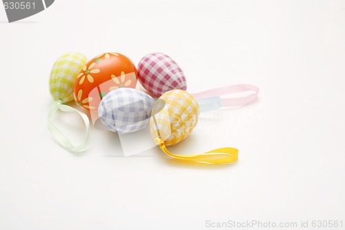 Image of Arrangement of colorful Easter eggs.