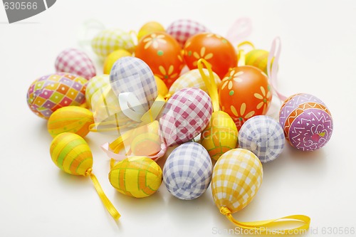 Image of Arrangement of colorful Easter eggs.