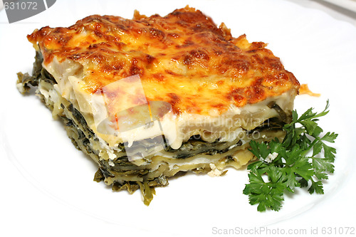 Image of Vegetarian lasagna with ricotta cheese and spinach filling