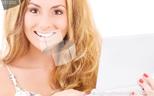 Image of happy woman with laptop computer