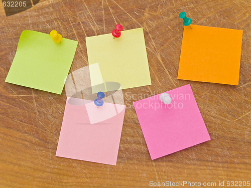 Image of Stickers and notes at the drowing pins