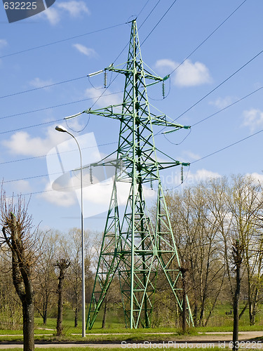Image of electricity tower in trees